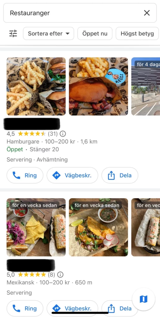 Google Maps organiska resultat